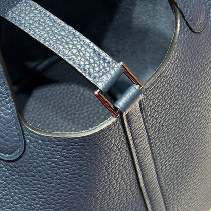 HERMES 25S PICOTIN LOCK 18 IN NAVY BLUE CALFSKIN SILVER HARDWARE