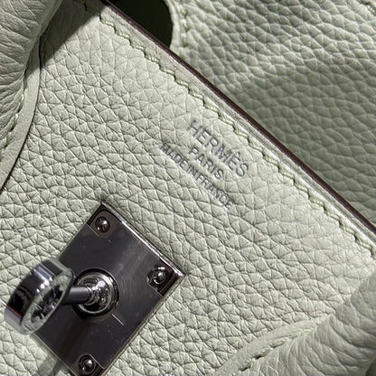 HERMES 25S MEDIUM BIRKIN 25 IN LIGHT MINT GREEN CALFSKIN SILVER HARDWARE