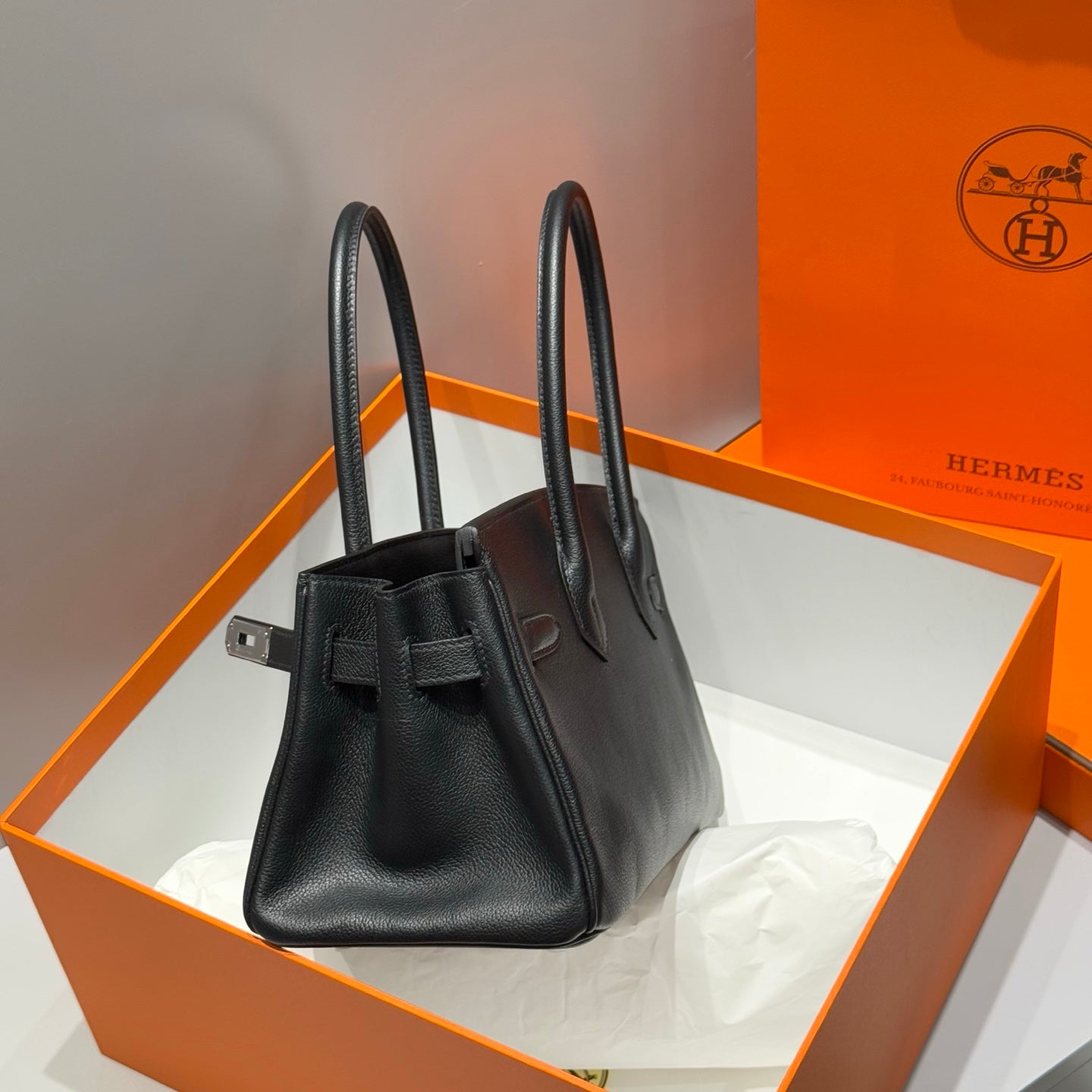 HERMES 25S SHOULDER BIRKIN 29 IN BLACK CALFSKIN SILVER HARDWARE