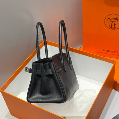 HERMES 25S SHOULDER BIRKIN 29 IN BLACK CALFSKIN SILVER HARDWARE