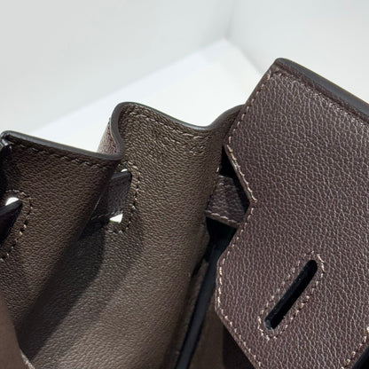 HERMES 25S SHOULDER BIRKIN 29 IN CHARCOAL BROWN CALFSKIN SILVER HARDWARE