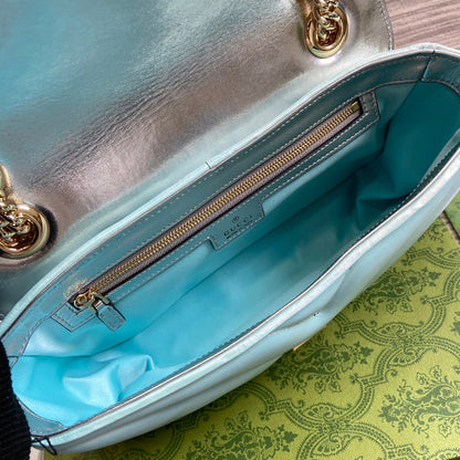 GG MARMONT 26 MEDIUM SHOULDER BAG BLUE IRIDESCENT CALFSKIN