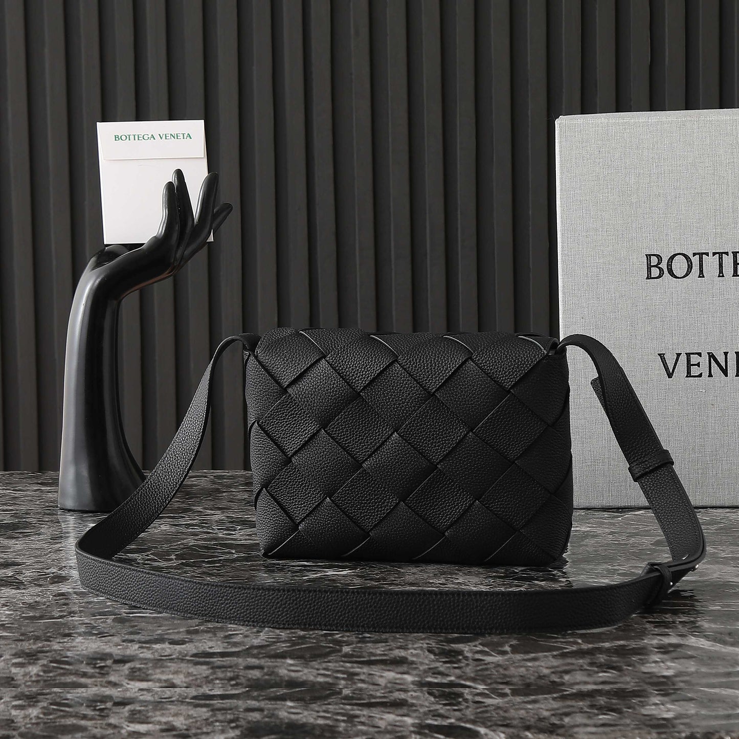 BOTTEGA VENETA 25S DIAGO 22 IN BLACK CALFSKIN SILVER HARDWARE