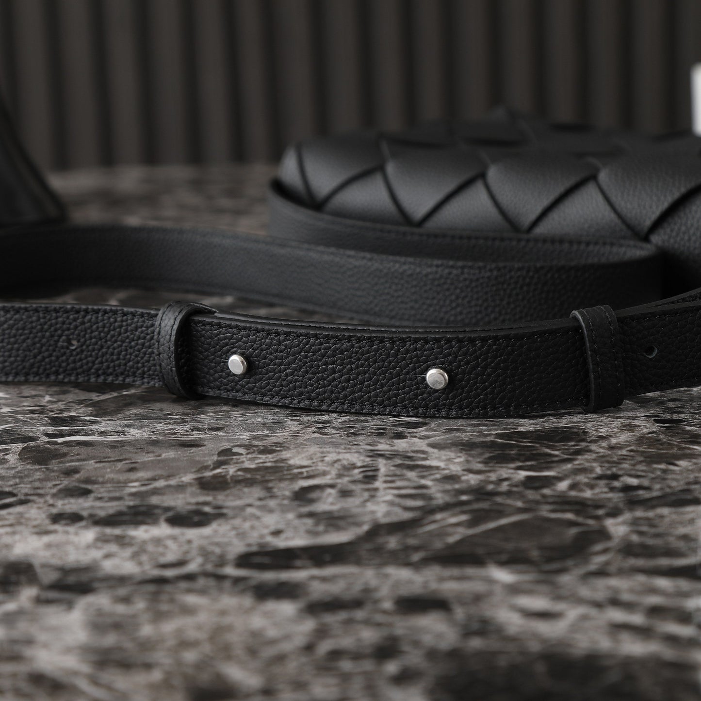 BOTTEGA VENETA 25S DIAGO 22 IN BLACK CALFSKIN SILVER HARDWARE