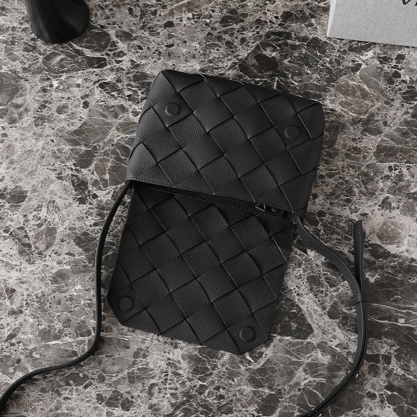 BOTTEGA VENETA 25S DIAGO 22 IN BLACK CALFSKIN SILVER HARDWARE