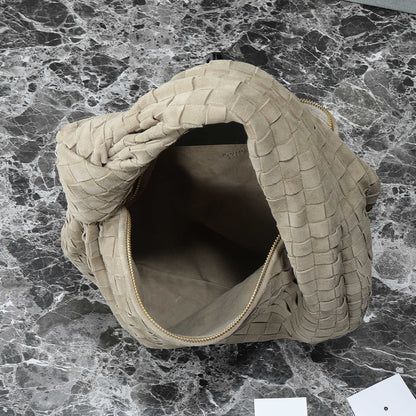 BOTTEGA VENETA 25S SMALL JODIE 36 IN MUTED TAUPE SUEDE GOLD HARDWARE