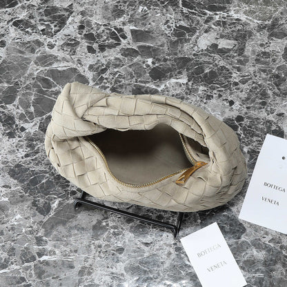 BOTTEGA VENETA 25S MINI JODIE 28 IN MUTED TAUPE SUEDE GOLD HARDWARE