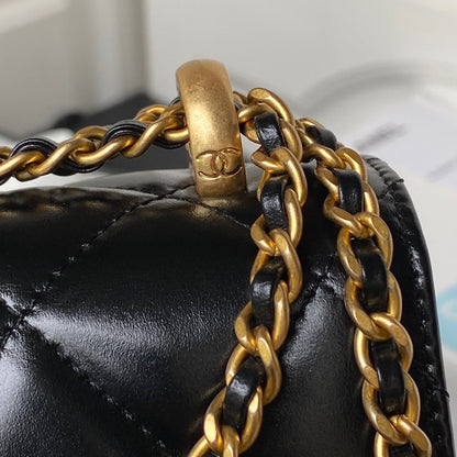 CC MINI 19 FLAP BAG IN BLACK CALFSKIN GOLD HARDWARE