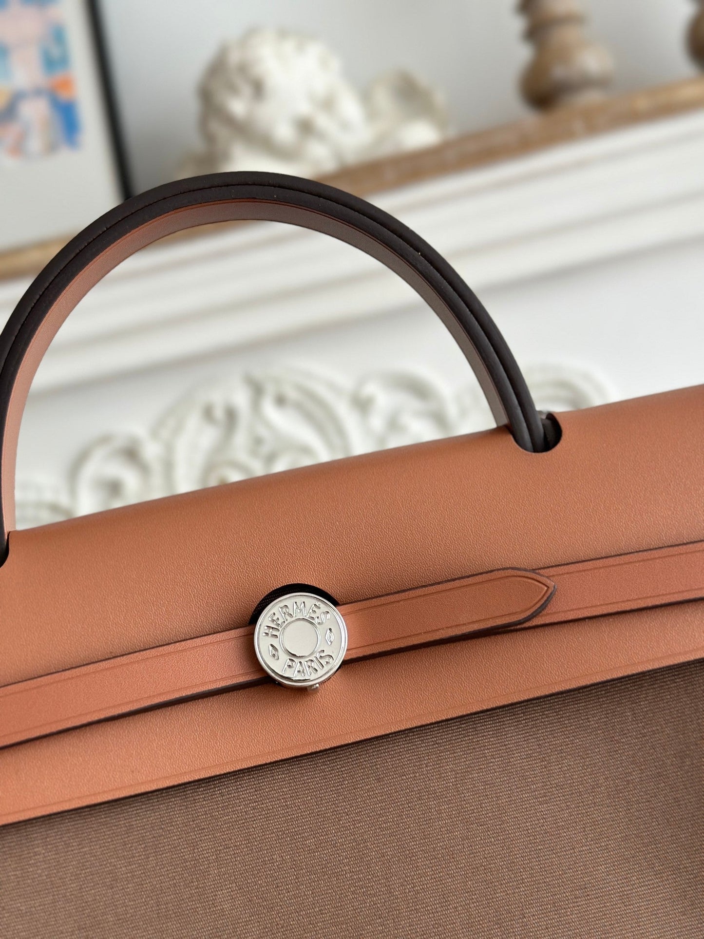 ZIP CABINE 31 BAG IN CHOCOLATE BROWN CANVAS AND BRONZE BROWN CALFSKIN