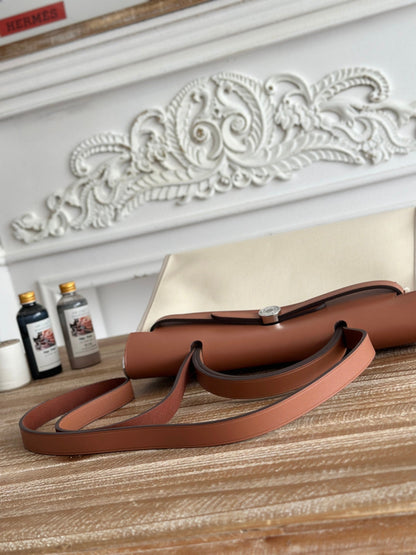 ZIP CABINE 31 BAG IN WHITE CREAM CANVAS AND BRONZE BROWN CALFSKIN