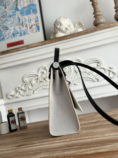 ZIP CABINE 31 BAG IN PALE GRAY CANVAS AND BLACK CALFSKIN