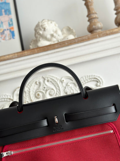 ZIP CABINE 31 BAG IN RUBY RED CANVAS AND BLACK CALFSKIN