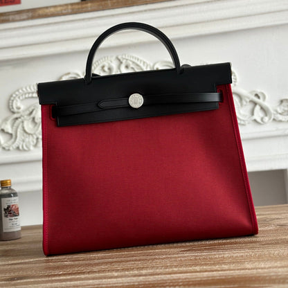 ZIP CABINE 31 BAG IN RUBY RED CANVAS AND BLACK CALFSKIN