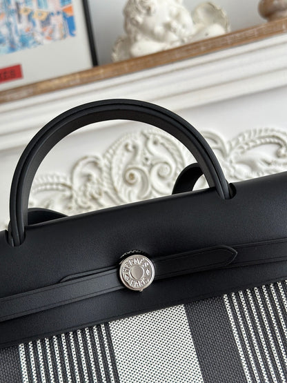 ZIP CABINE 31 BAG IN BLACK MIX WHITE CANVAS AND CALFSKIN