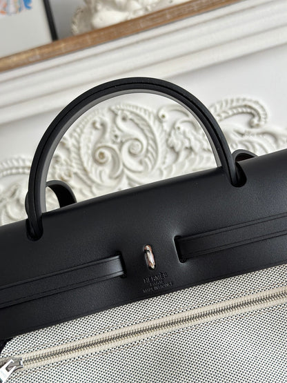 ZIP CABINE 31 BAG IN WHITE CANVAS AND BLACK CALFSKIN