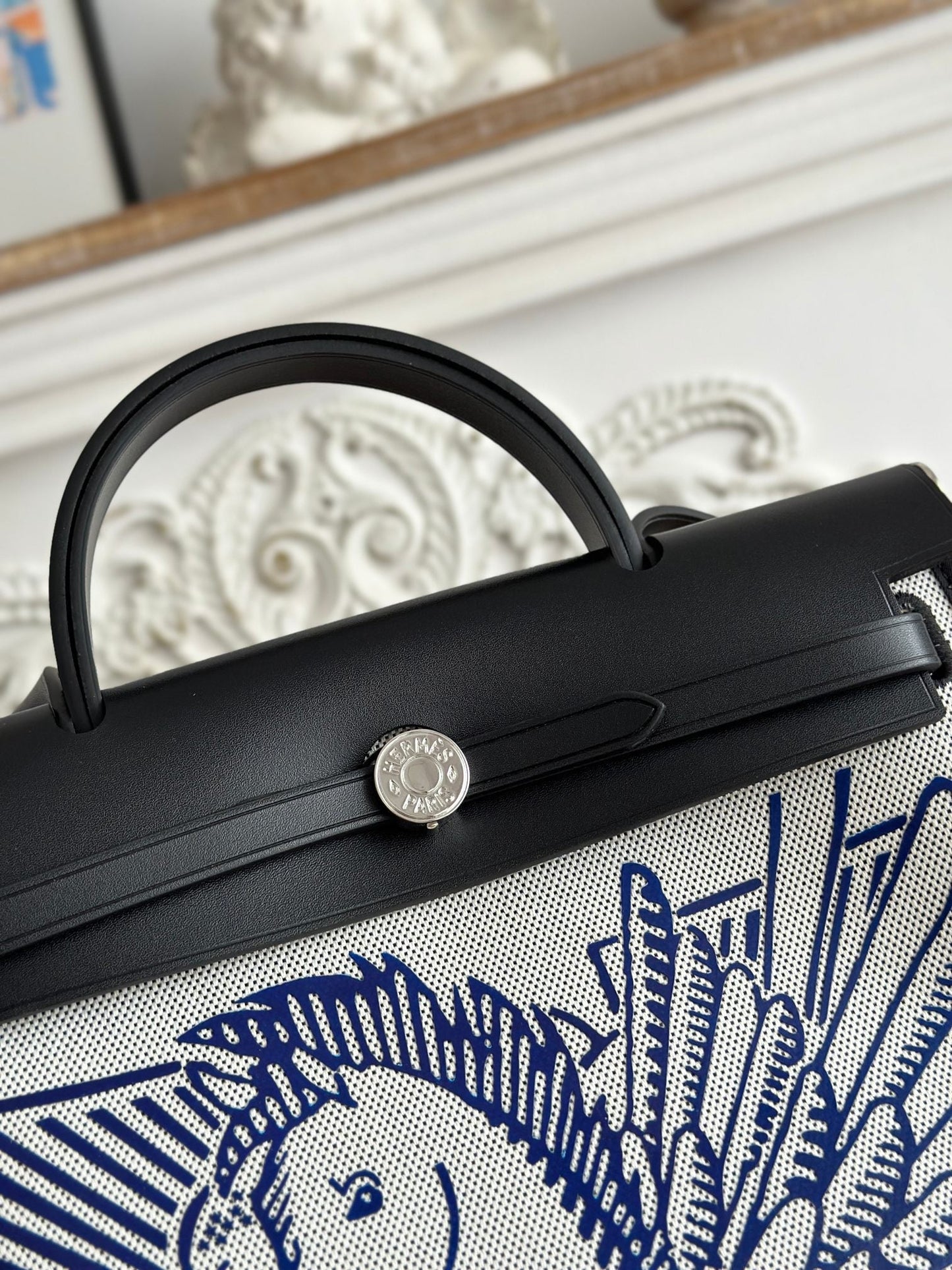 ZIP CABINE 31 BAG IN WHITE CANVAS AND BLACK CALFSKIN