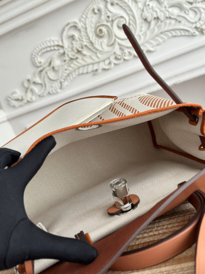 BOLSO HERBAG ZIP 31 RETOURNE BAG IN OFF-WHITE MIX BROWN H VIKING CANVAS AND COWHIDE