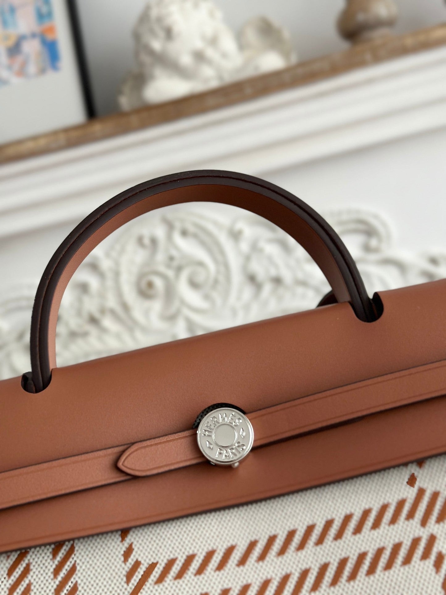 BOLSO HERBAG ZIP 31 RETOURNE BAG IN OFF-WHITE MIX BROWN H VIKING CANVAS AND COWHIDE