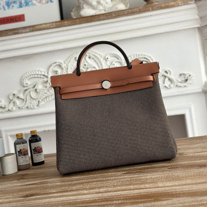 HERBAG MESSENGER 31 BAG IN DARK BROWN H VIKING CANVAS AND COWHIDE