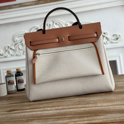 HERBAG ZIP 31 LAQUERED BAG IN OFF-WHITE MIX YELLOW H PLUME CANVAS