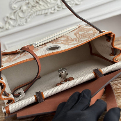 HERBAG ZIP 31 LAQUERED BAG IN OFF-WHITE MIX YELLOW H PLUME CANVAS