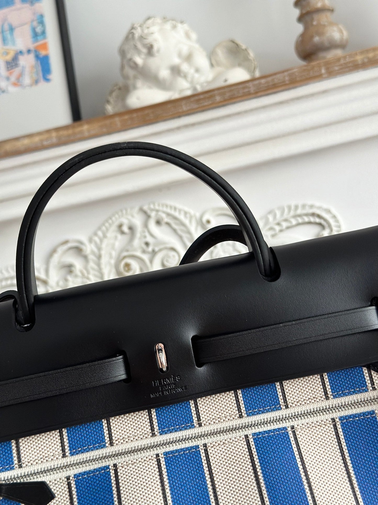 HERBAG ZIP 31 LAQUERED BAG IN BLUE MIX RED H PLUME CANVAS