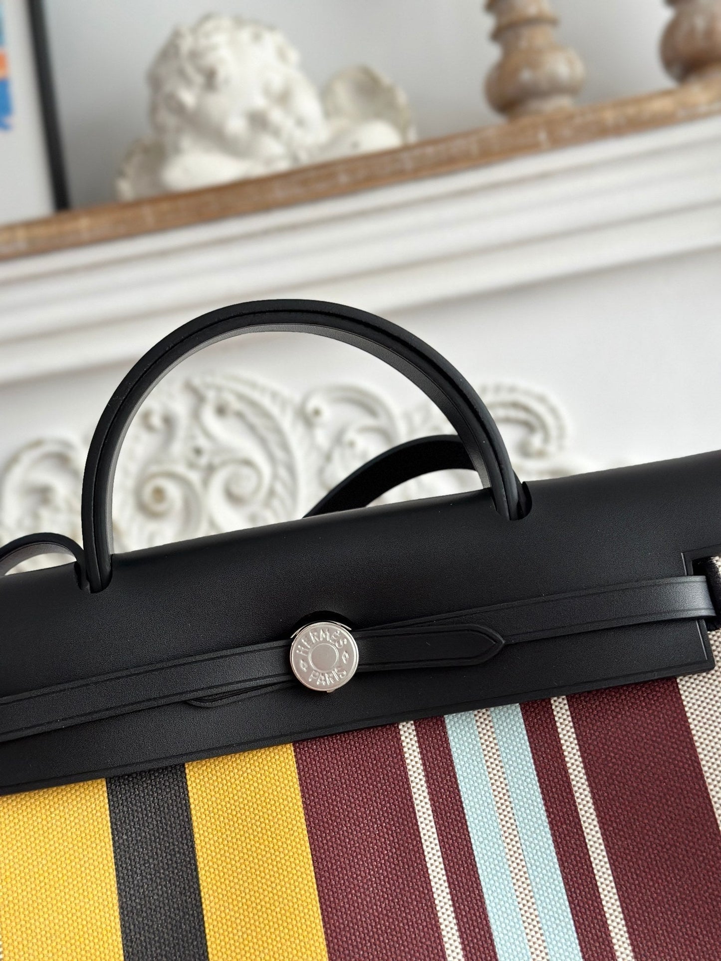 HERBAG ZIP 31 LAQUERED BAG IN BROWN MIX YELLOW H PLUME CANVAS