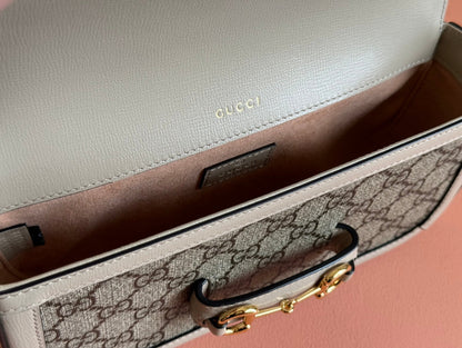 GG HORSEBIT 1955 BAG 24 IN BEIGE CANVAS AND WHITE CALFSKIN