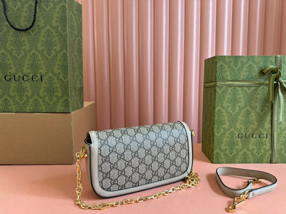 GG HORSEBIT 1955 BAG 24 IN BEIGE CANVAS AND WHITE CALFSKIN