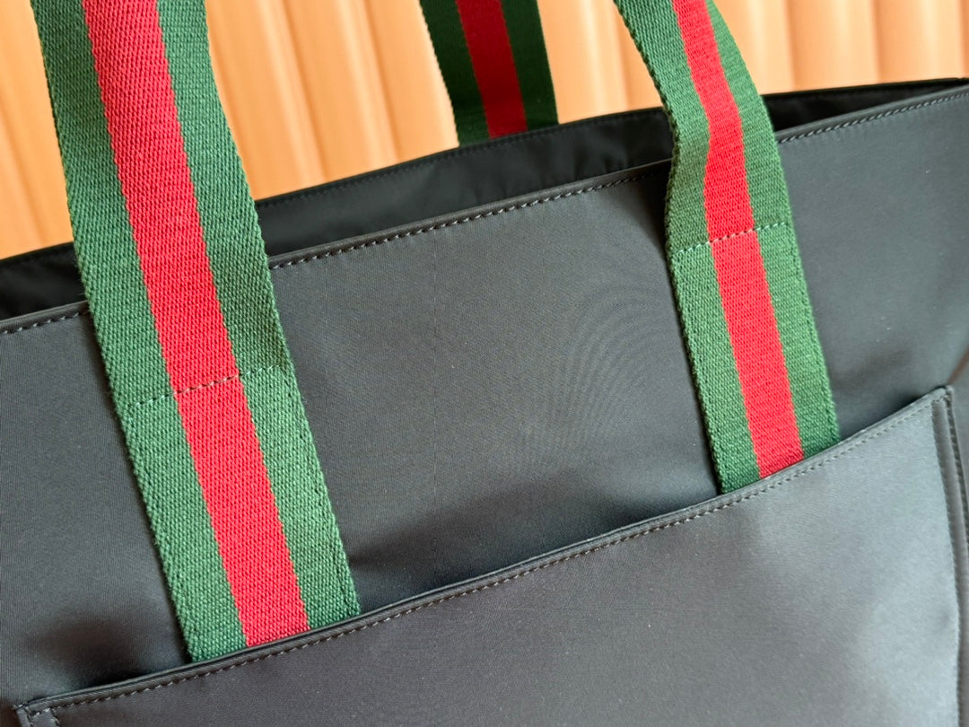 WEB STRIPE-STRAP TOTE BAG 45 IN BLACK CANVAS