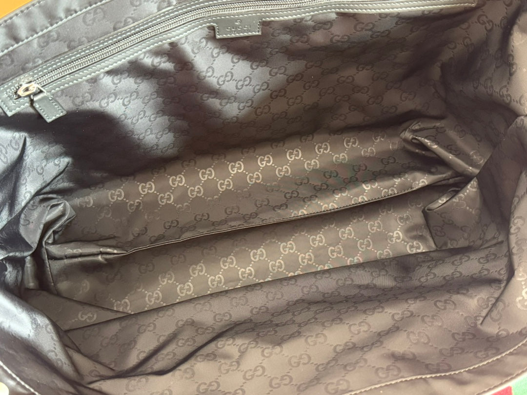 WEB STRIPE-STRAP TOTE BAG 45 IN BLACK CANVAS