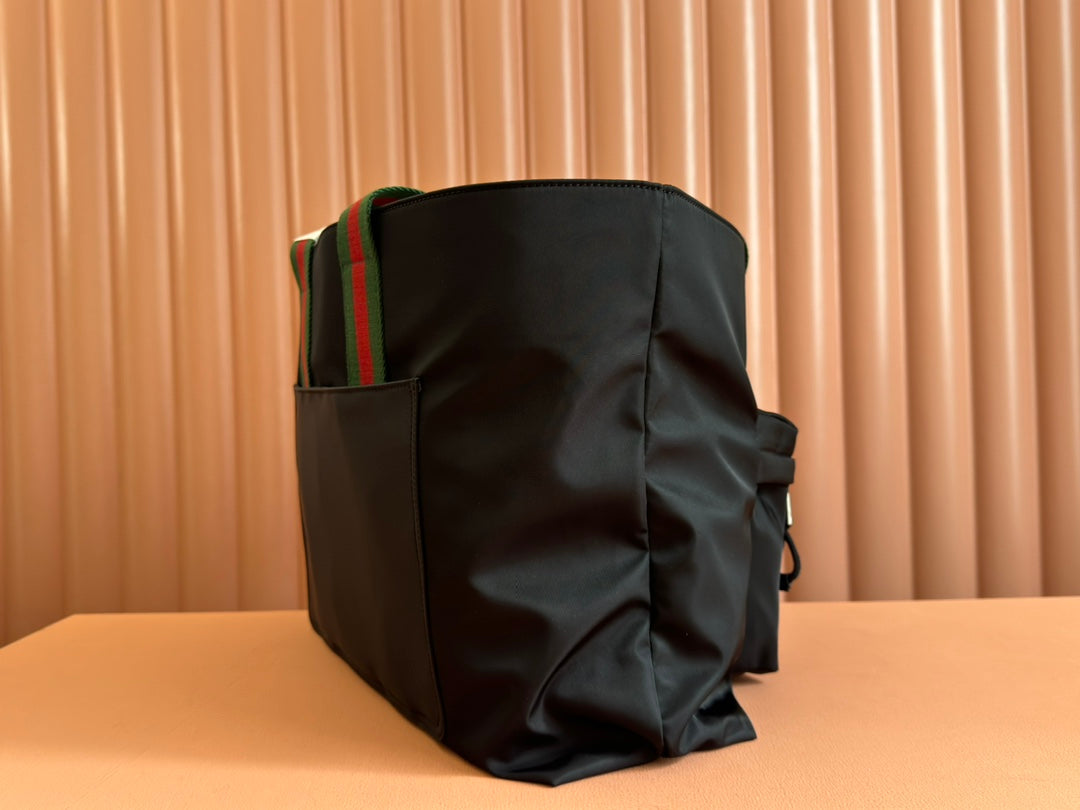 WEB STRIPE-STRAP TOTE BAG 45 IN BLACK CANVAS