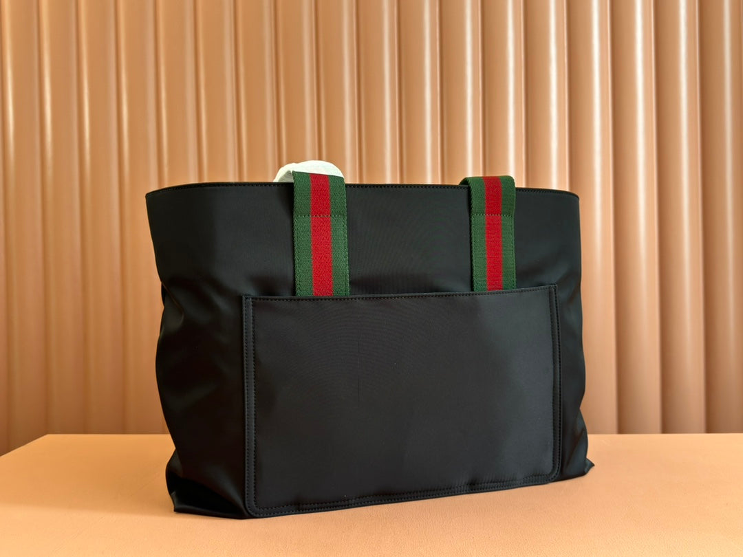 WEB STRIPE-STRAP TOTE BAG 45 IN BLACK CANVAS