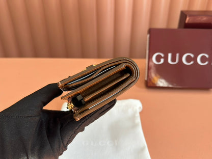 HORSEBIT 1955 CARD CASE WALLET 11.5 IN BEIGE EBONY GG CANVAS BROWN CALFSKIN