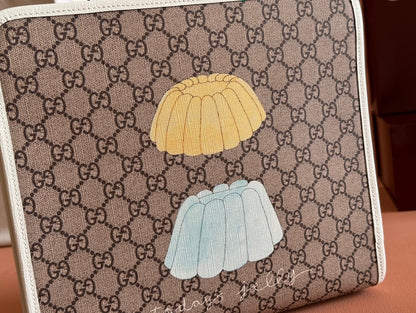 CHILDREN'S PRINTED BIG CAT TOTE BAG 28.5 IN BEIGE AND DARK BROWN GG CANVAS WHITE TRIM