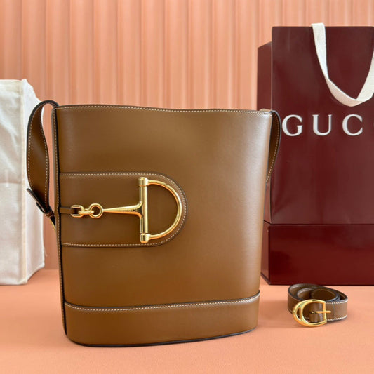 73 MEDIUM BUCKET BAG 27.5 IN BROWN SMOOTH CALFSKIN