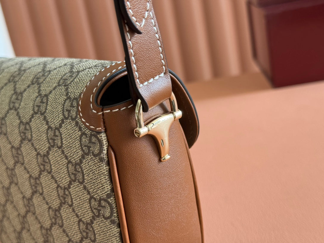 SMALL HORSEBIT 1955 SHOULDER BAG 20 IN BEIGE AND DARK BROWN NEW GG MONOGRAM CALFSKIN