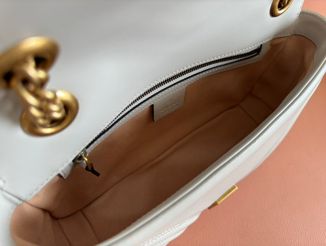 GG MARMONT MATELASSÉ LARGE 26 BAG WHITE CALFSKIN