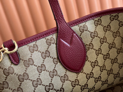 MEDIUM TOTISSIMA REVERSIBLE TOTE BAG 30 IN ROSSO ANCORA RED CALFSKIN BEIGE AND BROWN GG CANVAS ON SIDE