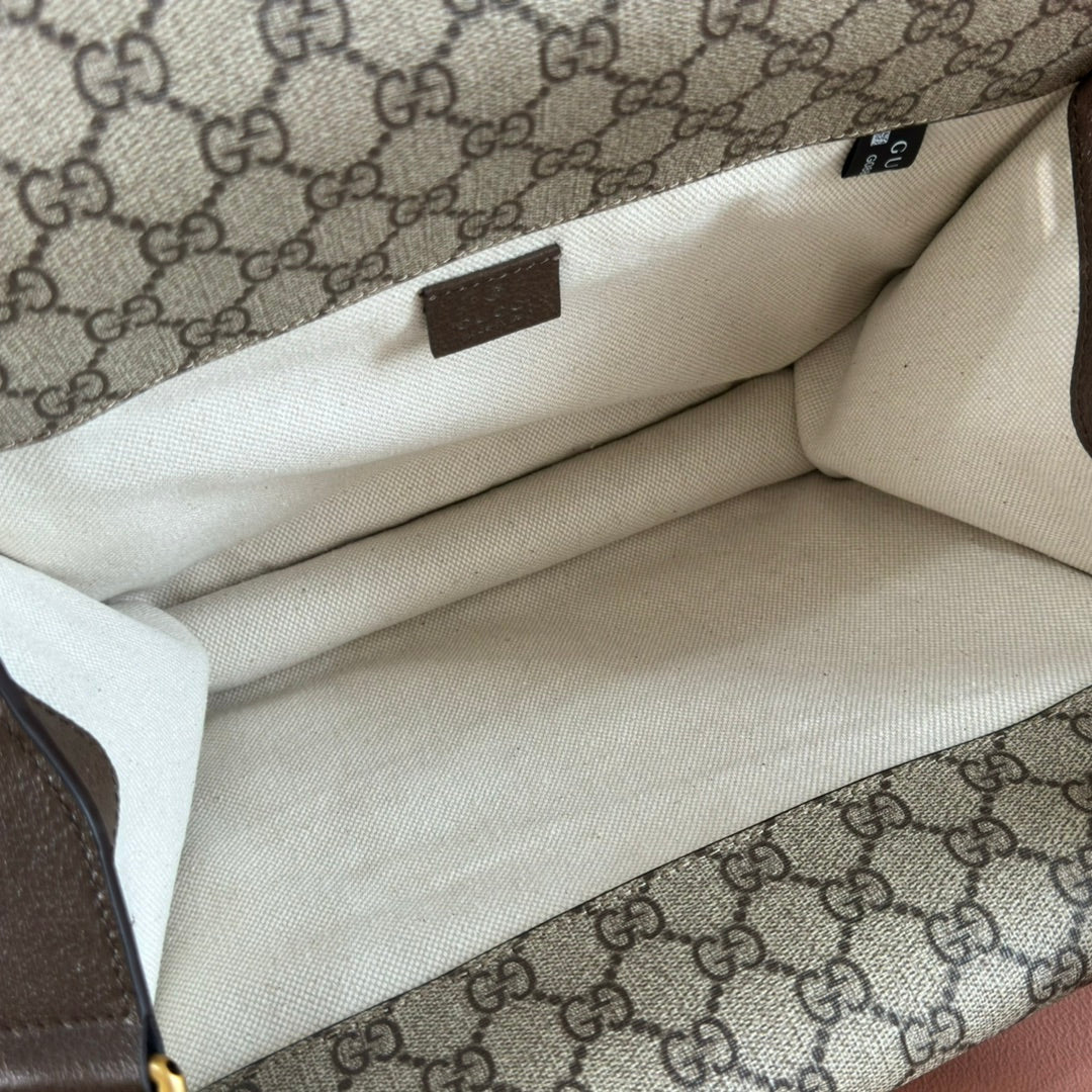 GUCCI NEO VINTAGE TIGER HEAD LARGE CROSSBODY BAG 30 IN CANVAS BROWN LEATHER TRIM