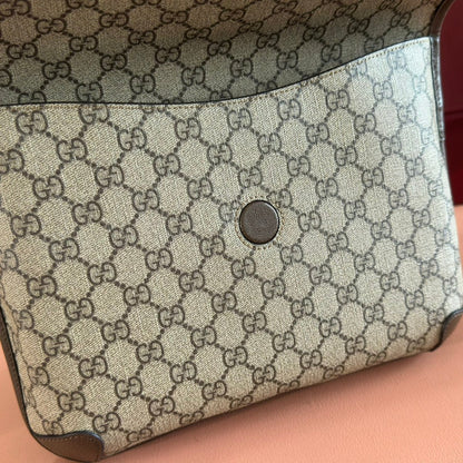 GUCCI NEO VINTAGE TIGER HEAD LARGE CROSSBODY BAG 30 IN CANVAS BROWN LEATHER TRIM