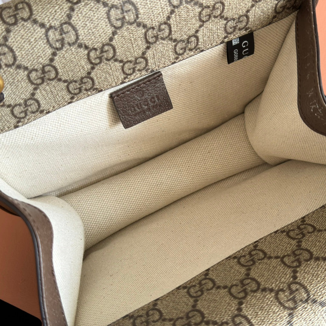 GUCCI NEO VINTAGE TIGER HEAD CROSSBODY BAG 22 IN CANVAS BROWN LEATHER TRIM