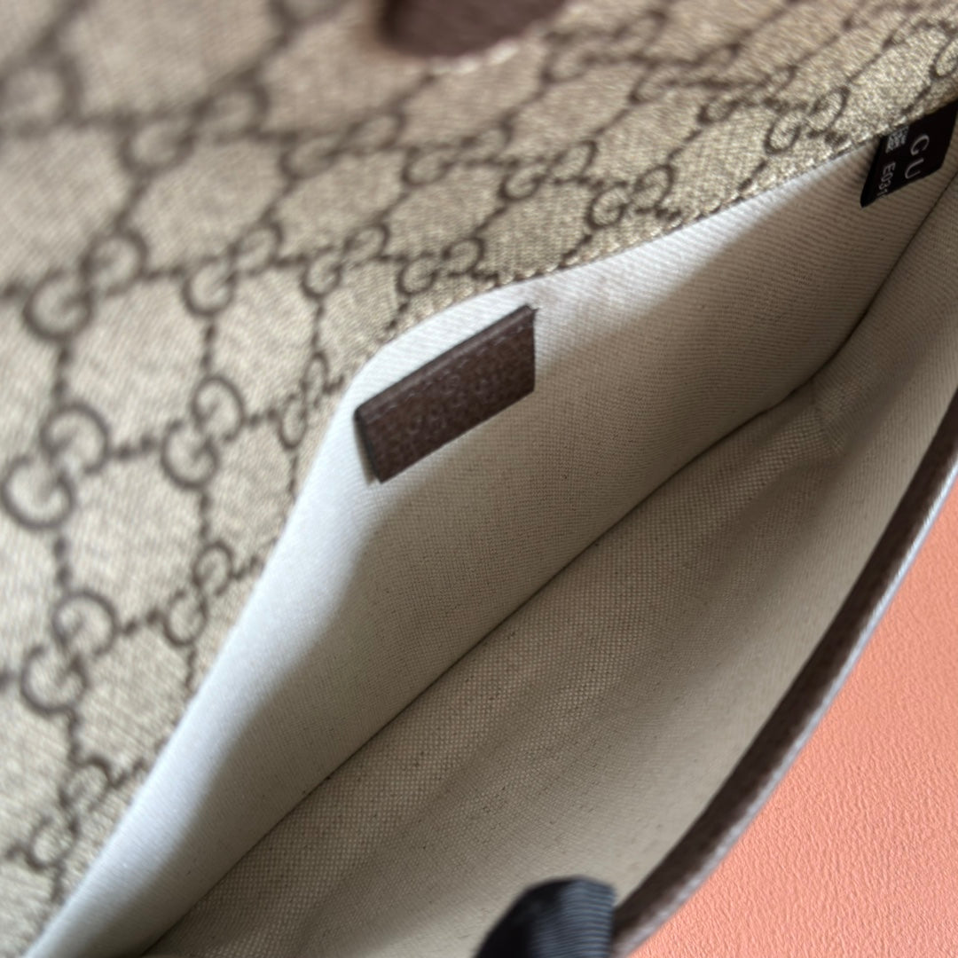 GUCCI NEO VINTAGE TIGER HEAD CROSSBODY BAG 24 IN CANVAS BROWN LEATHER TRIM