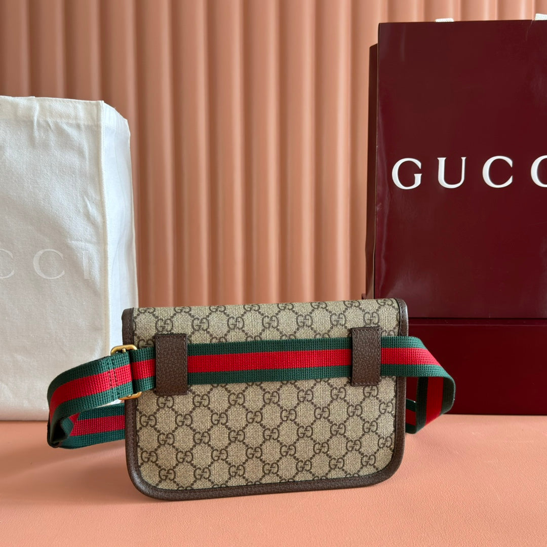 GUCCI NEO VINTAGE TIGER HEAD CROSSBODY BAG 24 IN CANVAS BROWN LEATHER TRIM