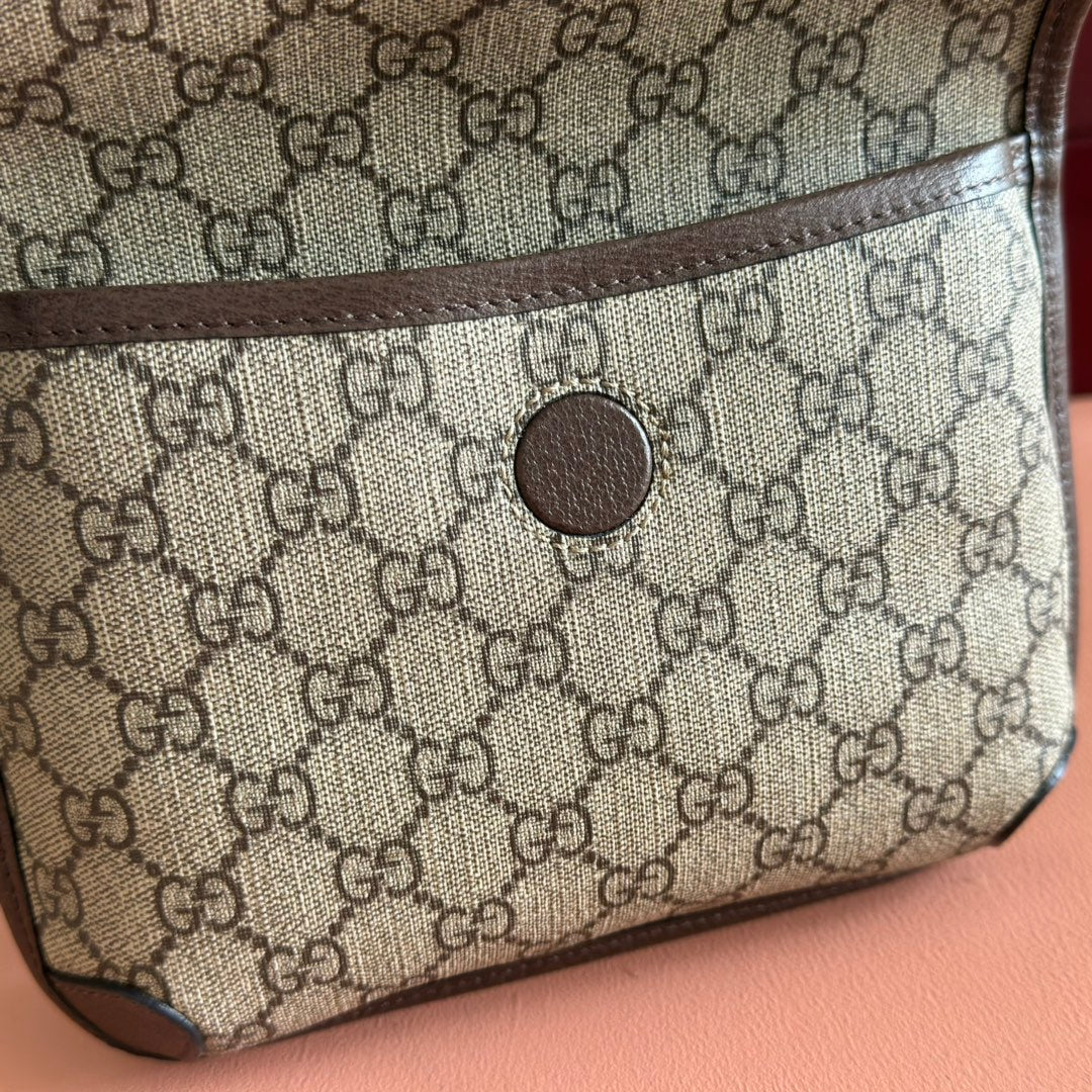 GUCCI NEO VINTAGE TIGER HEAD CROSSBODY BAG 20 IN CANVAS BROWN LEATHER TRIM