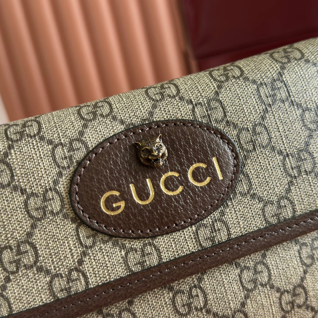 GUCCI NEO VINTAGE TIGER HEAD CROSSBODY BAG 20 IN CANVAS BROWN LEATHER TRIM