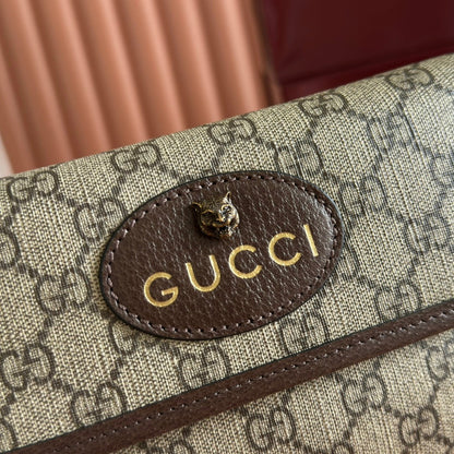 GUCCI NEO VINTAGE TIGER HEAD CROSSBODY BAG 20 IN CANVAS BROWN LEATHER TRIM