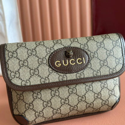 GUCCI NEO VINTAGE TIGER HEAD CROSSBODY BAG 20 IN CANVAS BROWN LEATHER TRIM