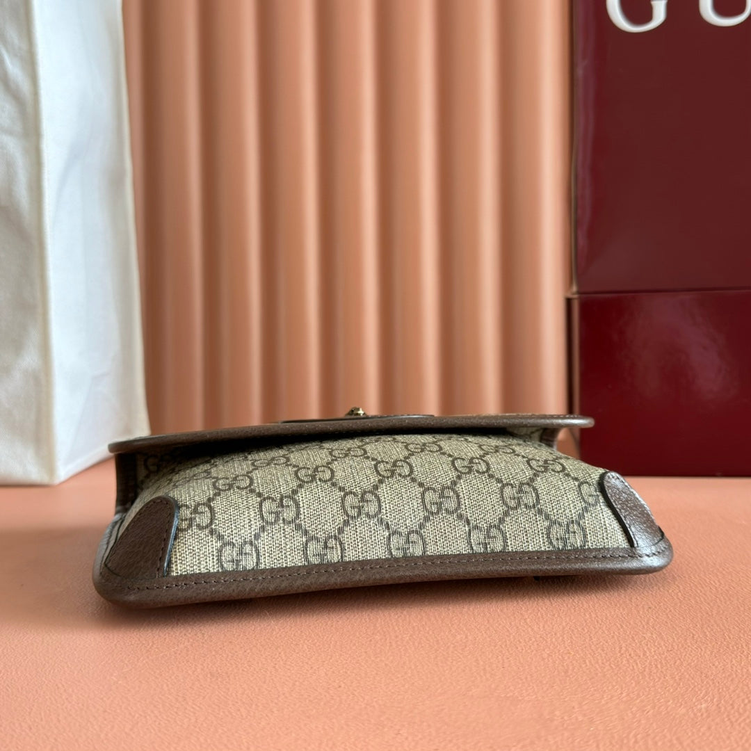 GUCCI NEO VINTAGE TIGER HEAD CROSSBODY BAG 20 IN CANVAS BROWN LEATHER TRIM