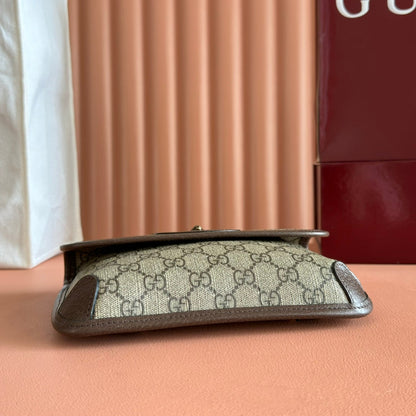 GUCCI NEO VINTAGE TIGER HEAD CROSSBODY BAG 20 IN CANVAS BROWN LEATHER TRIM